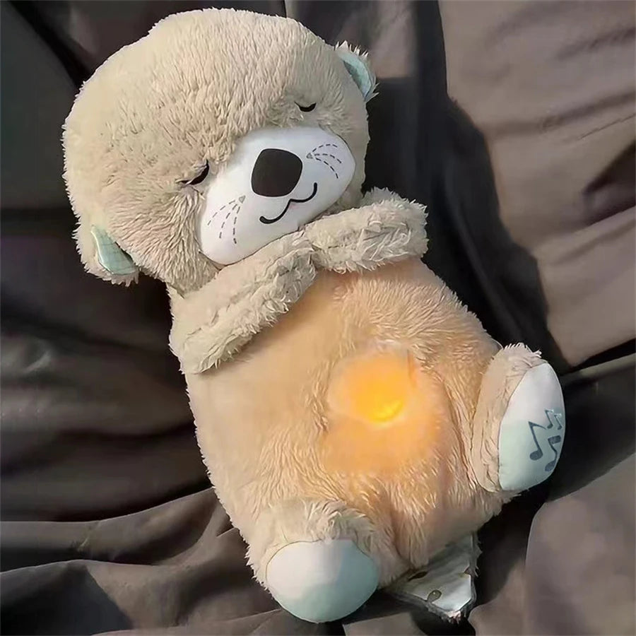 Breathing Bear Baby Soothing Otter Plush Doll Toy Baby Kids Soothing Music Baby Sleeping Companion Sound and Light Doll Toy Gift