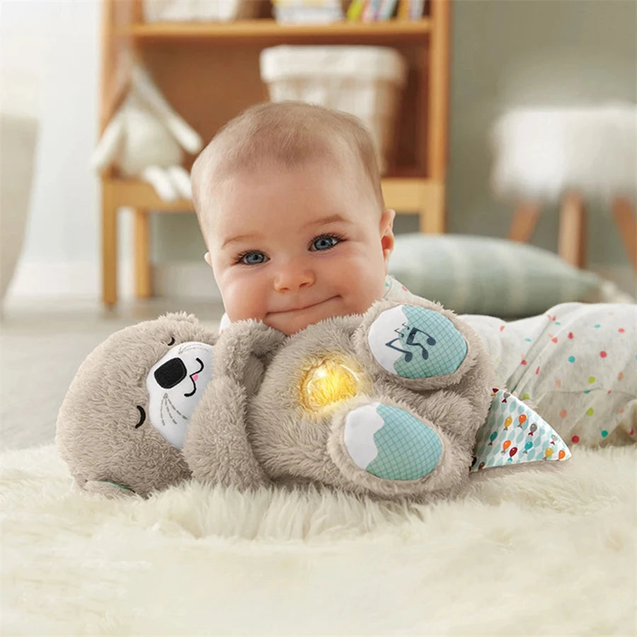 Breathing Bear Baby Soothing Otter Plush Doll Toy Baby Kids Soothing Music Baby Sleeping Companion Sound and Light Doll Toy Gift