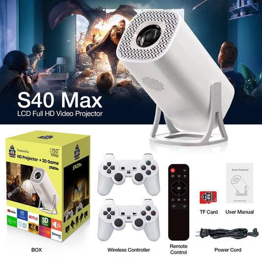 Mini Projector S40 Max Game Emulator Free Style Home Theater 1080P Video Supported 720P Outdoor Beamer Android 11.0 OS